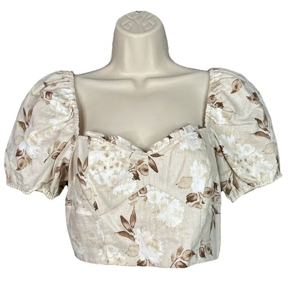 House of Harlow 1960 Tops - House of Harlow 1960‎ Samina Puff Sleeve Crop Top Cream Floral Linen Blend NWOT